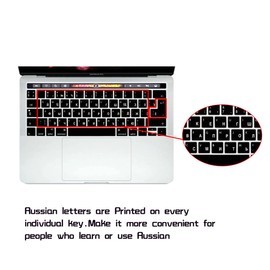 HRH Russian Language Silicone Keyboard Cover Skin for MacBook Pro with Touch Bar 13 Inch and 15 Inch (A1989/A1706/A2159,A1990/A1707) 2019 2018 2016 2017 Release with Touch ID,Both European/USA Layout
