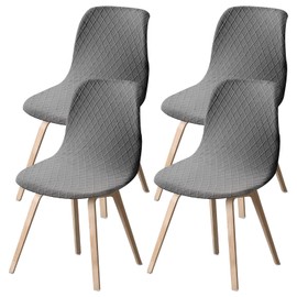 4PCS Dining Room Chair Covers, Minimalist Shell Chair Slipcovers, Elastic Round Back Seat Covers, Easy to Install Arm-Less Seat slipcover Ideal for Living Room Kitchen(Grey)