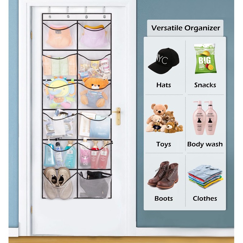 KIMBORA Over The Door Shoe Organizer 12 Large Mesh Pockets