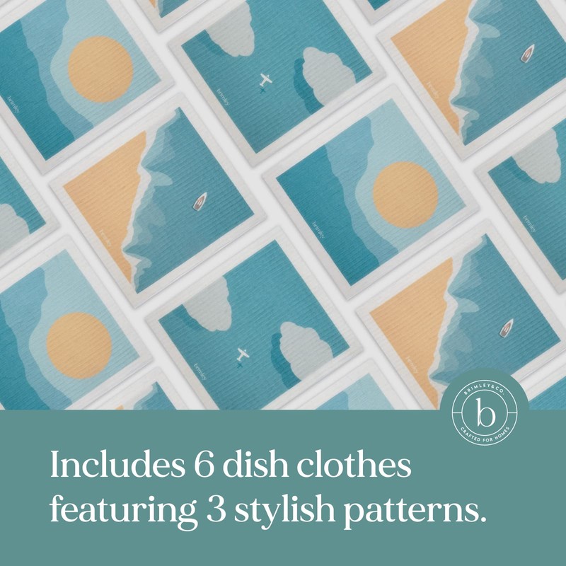 Brimley Reusable Swedish Dish Cloth 6 Pack (Sun Print) -