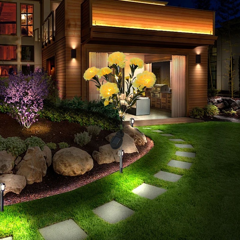 Solar Flower Lights LED Carnation Shaped Waterproof Decorative Light for