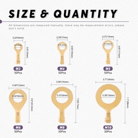 Swpeet - Juego de 240 terminales de cobre para engarzar cables sólidos o cables trenzados, color dorado M3 M4 M5 M6 M8 M10, color dorado, M10, color dorado, M3, M4, M5, M6, M10