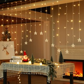 BLOOMWIN Star Fairy Lights Christmas Warm White 2 x 1 m Light Curtain Christmas Lighting Window Fairy Lights Christmas Decoration Window Indoor 8 Modes 104 LEDs USB Fairy Lights Curtain