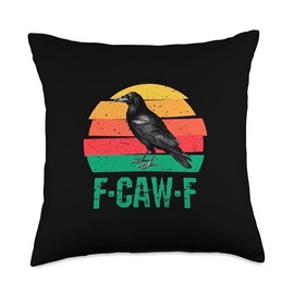 F-Caw-F Black Crow Black Bird Retro Sunset Vintage F-Caw-F Throw Pillow