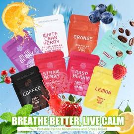 GMHLLES 8 Pcs Anxiety Relief Breathing Necklace with Resistance & Flavoured Inner Filter Packs Natural Essential Oil Stress Aid Orange Raspberry Blueberry Coffee Lemon White Cranberry Strawberry Mint Flavors