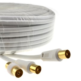 kenable RF TV Freeview Plug to Plug White Aerial Lead Cable with Coupler 40m [40 metres]