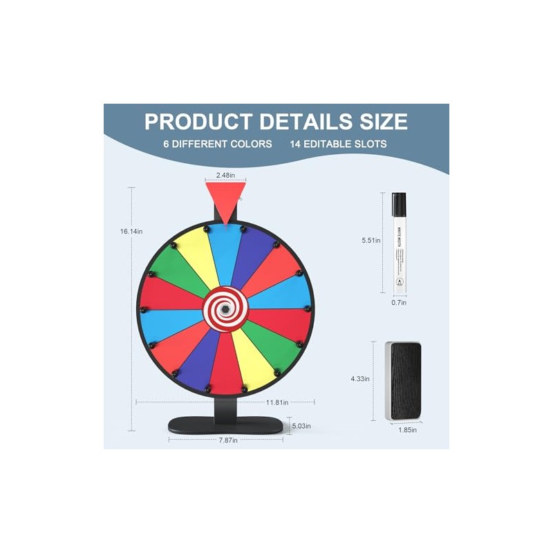 12 Inch Prize Wheel, 14 Slots Spinning Wheel for Prizes,