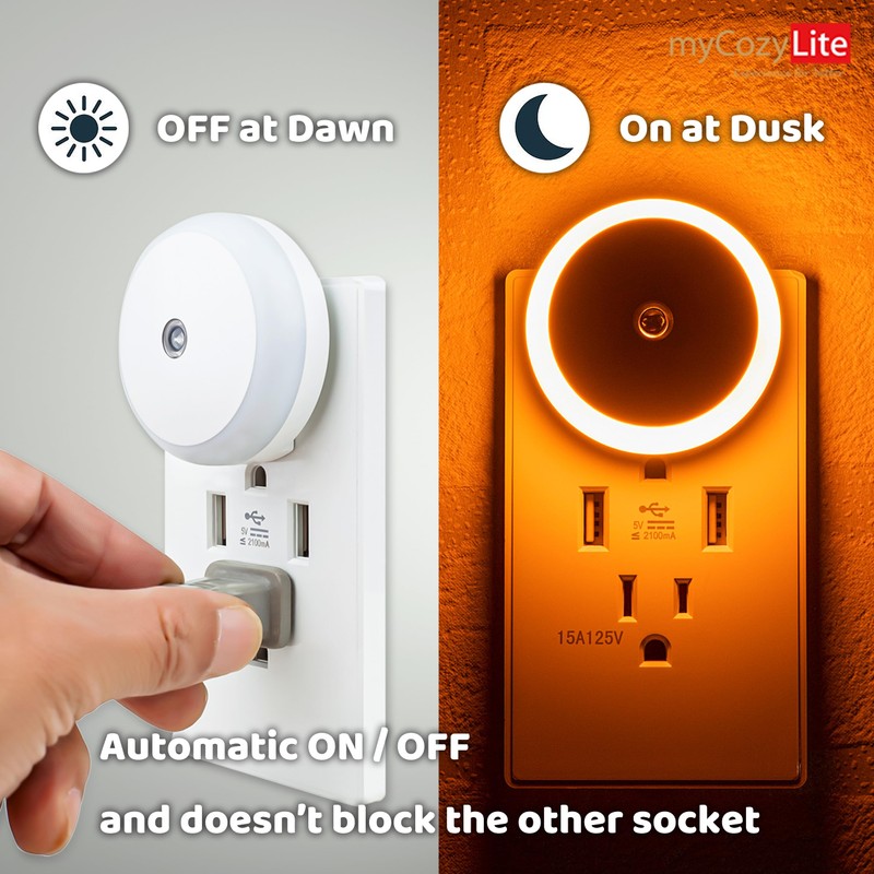 Amber Night Light Plug in, Dusk to Dawn Sensor, Blue