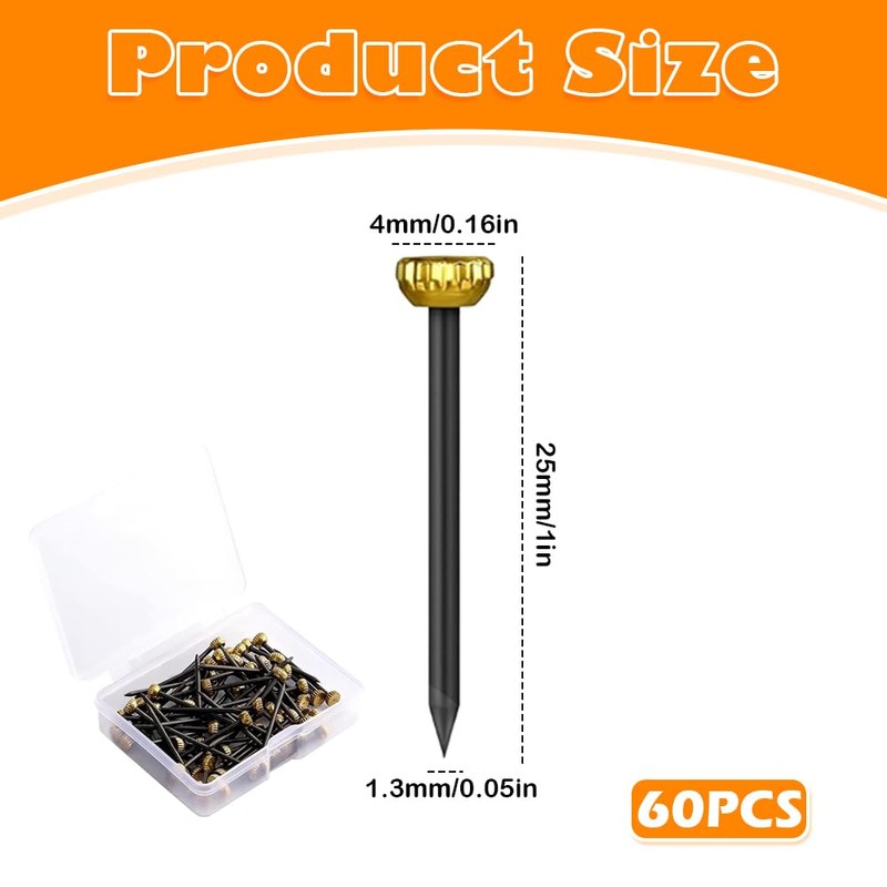 60pcs Picture Hanging Nails with Brass Heads – Masonry Pins