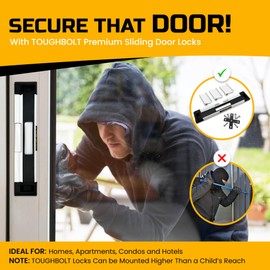 TOUGHBOLT Sliding Door Lock – Double Deadbolt Security – Child Safety – 3-Receiver Latches for Home, Airbnb, Rentals - Installation Required