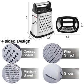 Eitonbu Multifunctional Stainless Steel Grater Slicer with Handle, Large 4 Sides Cutter for Ginger, Garlic, Cucumbers, Carrots, Cheese, Potato，Dishwasher Safe （Black）