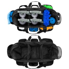 LoDrid Tote Cleaning Caddy with Dividers for Cleaning Supplies, Cleaning Bag Organizer with Handle Strap for Cleaning Work, Black, (Bag Only)