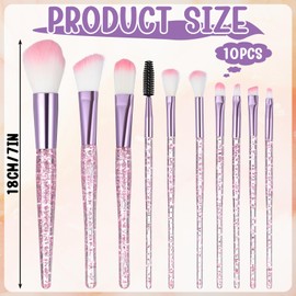 10 Piece Glitter Crystal Pink Makeup Brush, Glitz and Glam Eyeliner Blush Brushes, Bling Professional Foundation Concealer Eye Shadow Brushes Tools Set, Essentials Bedazzled Face Cosmetics Blending Br