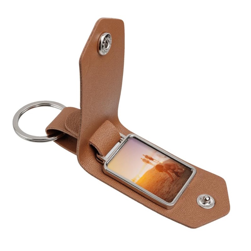 PU Tan Leather Blank Photo Fob Keyring Picture Keychain Frame