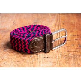 SWOLE PANDA Unisex Recycled Woven Belt, Elastic Belt for Men and Women, Belt Buckle Stretch Woven Belt - Pink/Blue Zigzag