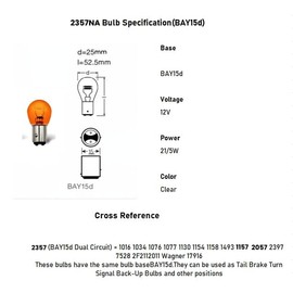 Kadiby 4 Pack 2357NA 2357A Bulb, Brake Light Bulbs/Tail/Turn Signal Auto Lights 2057NA 1157NA 7528NA PY21/5W Amber Orange Yellow Long Life Light Fit for Cars and Motocycles