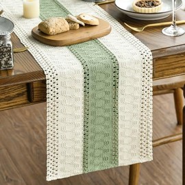 Artoid Mode Camino de Mesa Rústico de Granja Verde Claro, Decoración de Mesa de Cocina y Comedor de Temporada Festiva Hueca para Decoración de Hogar y Fiesta 12x72 Pulgadas