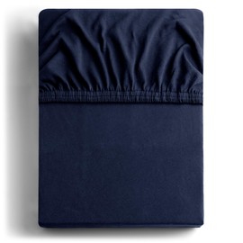 DecoKing Fitted Sheet Super King 100% Combed Cotton Soft Jersey Bed Sheet 160x200-180x200 cm Navy Blue Amber