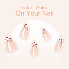 24pcs False Nails French,Cherry pattern Droplet-shaped French Fake Nails Short, Lovely Cherry French Press on Nail,Stick on Nails for Women & Girls Nail Art