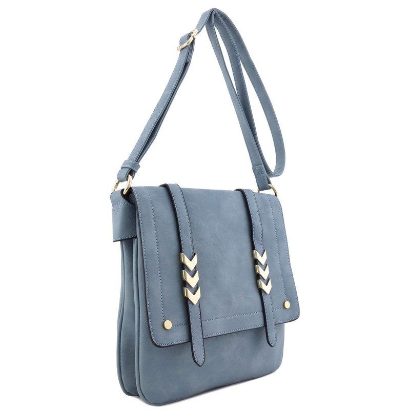 ALYSSA Double Compartment Large Flapover Crossbody Bag (Blue Grey)