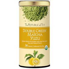 The Republic of Tea Organic Double Green Matcha Yuzu, Individual Tea Bags with Japanese Matcha Tea Powder and Green Tea Leaves Blend, Natural Unbleached Bags in Reusable Canister, 36 Tea Bags