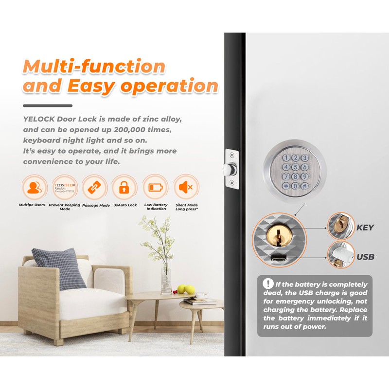 Keypad Door Knob, Digital Door Lock with Anti-Slip Handle, 3s