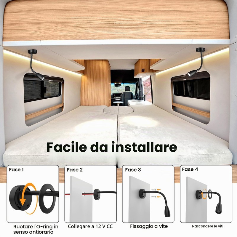 CamperXlite 2 Pezzi Lampada da Lettura LED 12-24V – Flessibile