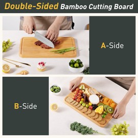 1 Piece Bamboo Cutting Board Wood Cutting Boards for Kitchen with Deep Juice Grooves Built-in Handles for Fruit and Meat