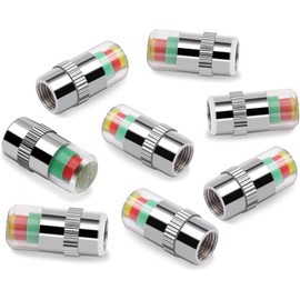 WNCGC 8Pcs Tire Valve Stem Caps, 2.4Bar 35PSI Car Tire Pressure Monitor Valve Stem Caps Sensor Indicator 3 Color Eye Alert, Silver