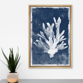 MUDECOR Framed Canvas Print Wall Art Watercolor Blot White Coral Nature Wilderness Illustrations Modern Art Beach Colorful Ultra for Living Room, Bedroom, Office - 16"x24" Natural