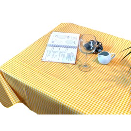 Alux Gingham Oilcloth Tablecloth - Yellow - Plastic Vinyl PVC - Mantel de Plastico - Mexican Oilcloth Tablecloth (55 x 70 Inch Rectangle)