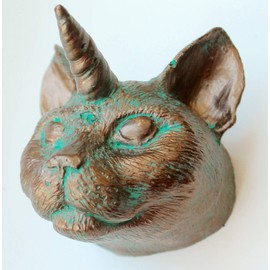Bronze Cat Unicorn Wall Mount