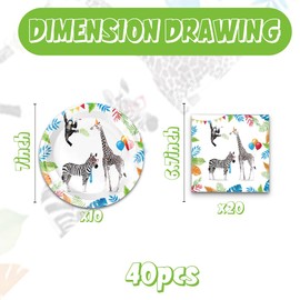 40Pcs Safari Jungle Animals Birthday Party Supplies for 20 Guests - Disposable Tableware Party Plates and Napkins Animal Themed Birthday Party Decorations