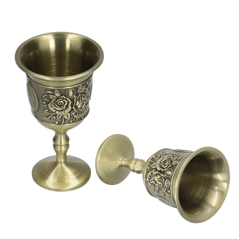 2pcs Wine Glasses Exquisite Chrysanthemum Pattern Vintage Court Style Metal