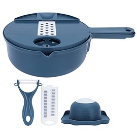 Multifunctional 12in1 Food Choppers, Onion Chopper Vegetable Slicers Cutter Dicer Veggie Chopper with 6 Blades, Colander Basket, Container for Salad Potato Carrot Garlic(Blue)