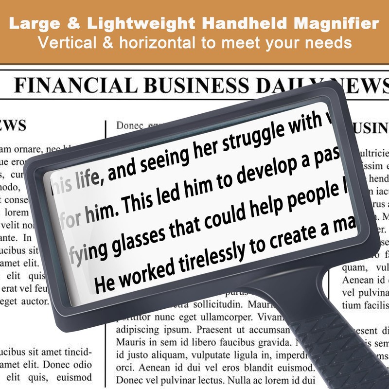 5X Rectangle Reading Magnifier, Large Handheld Magnifying Glass Scratch Resistant