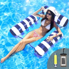 Pool Seat Floating Hammock, Water Hammock Toys Air Mattress Pool Chair Water Seat Pool Hammock Lying Mat for Adults Children (Dark Blue)
