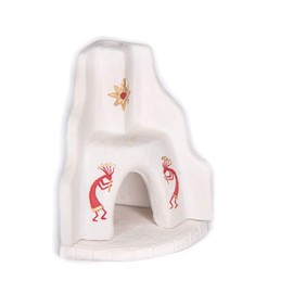 Incienso de Santa Fe - White Southwest Style Corner Fireplace with Kokopelli in Spanish Red with Gold Accents - Natural Wood Incense Burner, Includes 40 Piñon Incense Bricks - Made in The USA