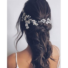 Unicra Bride Wedding Hair Vine Silver Floral Headpiece Pearl Bridal Headband Leaf Hair Accessories for Women and Girls