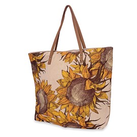 COTT N CURLS Womens Sunflower Tote Bag - 18" x 20" Canvas Bags with Zipper, Handmade Large Canvas Tote Bag with Inner Pockets and Leather Straps, Lightweight Canvas Bag with Adjustable Strap