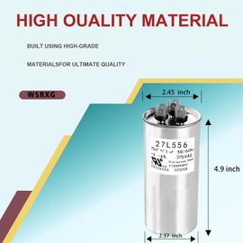 WSRXG 27L556BZ3 27L556 Round Capacitor 70 7.5 uF MFD 370 Volt Dual Run Capacitor for HVAC AC Motor and Fan