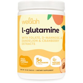 Wellah L-Glutamine Peach Mango (50 Servings) - 5g L-Glutamine Per Serving, Sweetened with Stevia