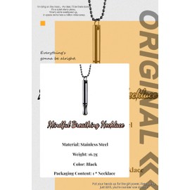 GAUEIOUR Mindful Breathing Necklace,Simple Black Meditation Stainless Steel Pendant Necklace, Fashion Meditation Soothing Breathing Necklace, Breathing Practice Pendant, Jewelry Gifts