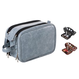 Alandor Large Toiletry Bag Travel Toiletry Organizer, Water-resistant Bathroom Toiletries Organizer PU Leather Cosmetic Bags Portable With Handle Travel Bag (Blue)