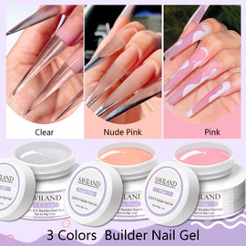 Saviland Builder Gels Nail Kit -3PCS*30g Clear Nudes Pink Hard Gel for Nails Extension Gel Set with 100pcs Nail Forms & Nail Brush Nail Art Manicure Set for DIY at Home