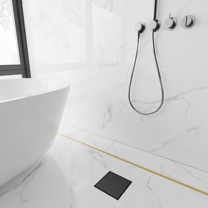 6-Inch Square Shower Drain with Tile Insert Grate, SUS 304