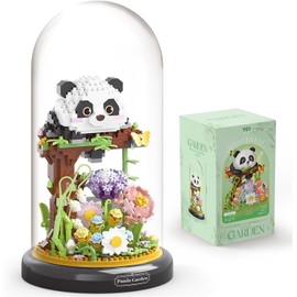 TRavesty Panda Bouquet Building Blocks Kit, Creative DIY Animals Flowers Construction Set Flowers Plants Bouquet with Dust Cover, Animals Bouquet Construction Toy Sets Gifts for Adults Children