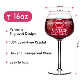 Vintage 1995 Engraved Wine Glass - 30th Birthday Gifts for Her, 30 Year Old Women Gift, 1995 Woman Wine Glass, Turning Thirty Present, 30th Birthday Gifts Ideas for Daughter, Wife, Sister, Ladies