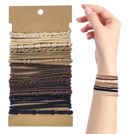 HFZRZFH 20 Pieces Boho Hair Bands, Elastic Bracelet Hair Bands, No Damage for Thick or Thin Hair, Neutral Colors, Brown, for Women and Girls