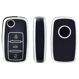 OFFCURVE Car Key Case - Key Fob Cover & Protector - 3 Buttons - Compatible with VW Volkswagen Polo, Golf 4/5/6, Multivan T5, Caddy, Jetta, Bora, Superb, Passat, Skoda Fabia, Seat Ibiza